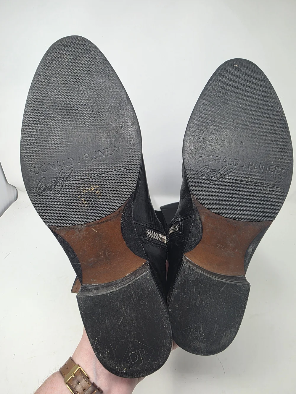 Donald J Pliner Nellie Black Leather Ankle Buckle Stretch Knee High Riding 7.5